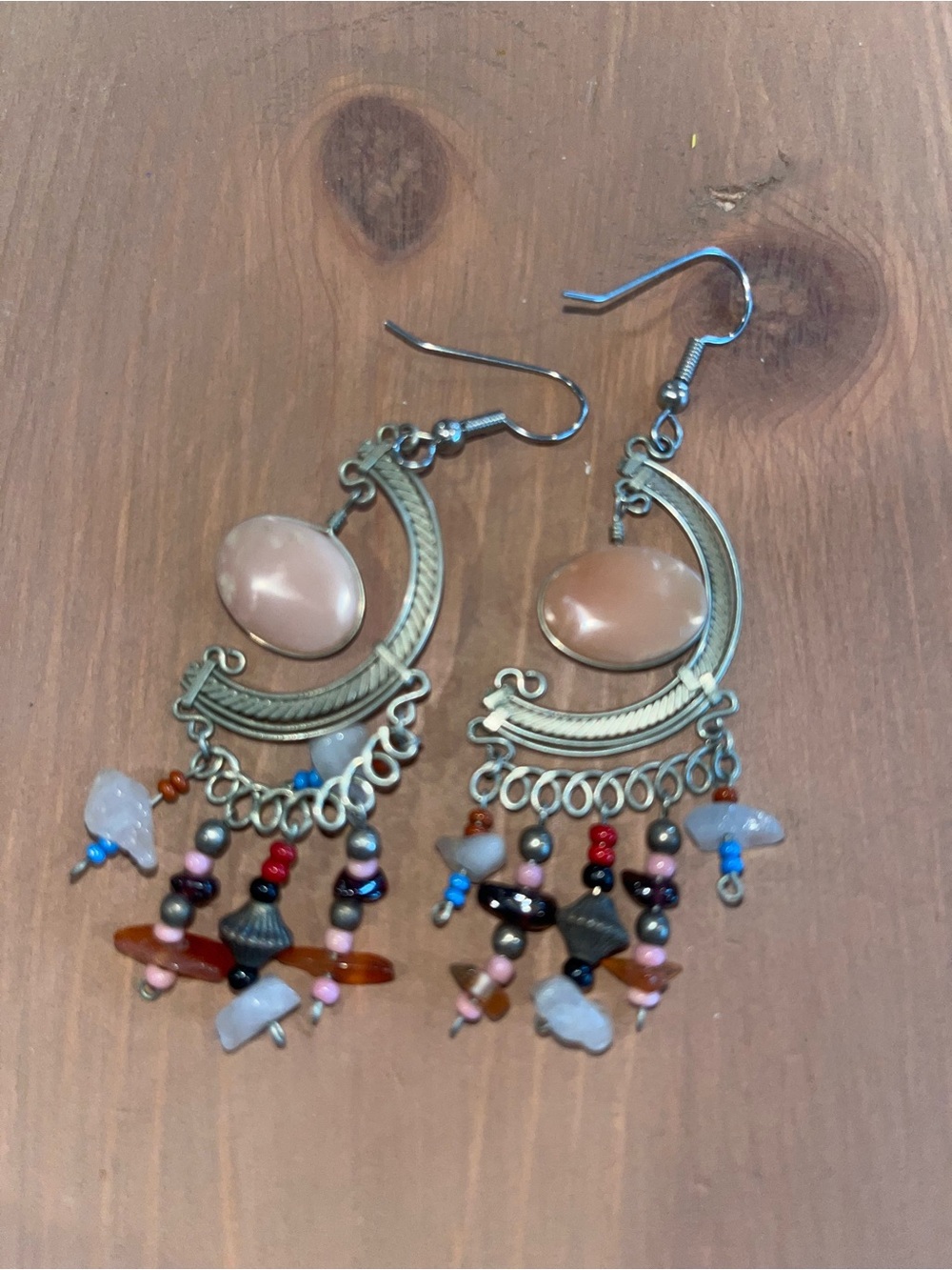 Bohemian beaded stone earrings dangle fashion handmade brass unique hippie festi